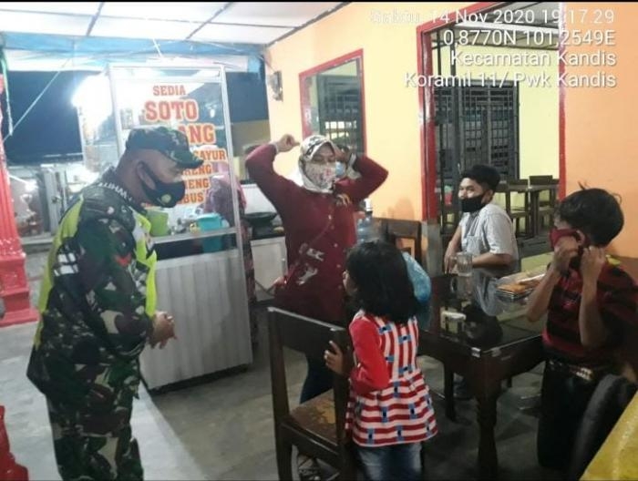 Anggota Danramil 11/Pwk Kandis kembali gelar gakpiln protokol kesehatan.